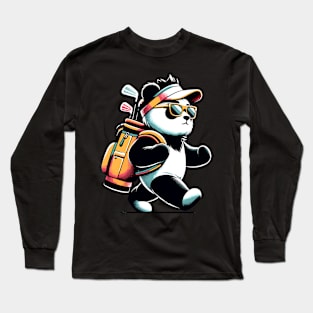 Golf Novelty Panda in Sunglasses Golfing Funny Golf Long Sleeve T-Shirt